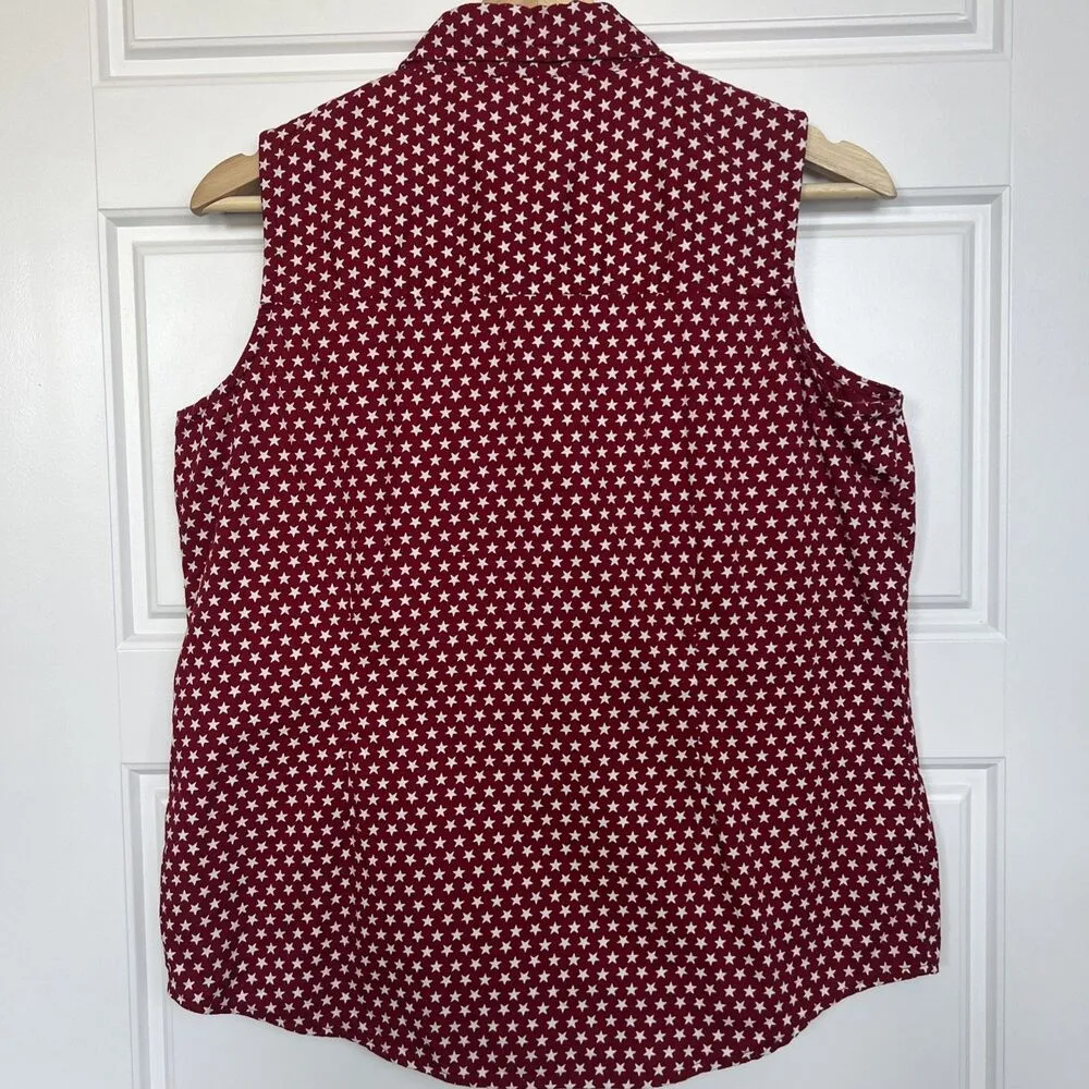 Vintage 90s Tantrums Star Print Button Top Size Medium Fourth Of July Red - Image 4