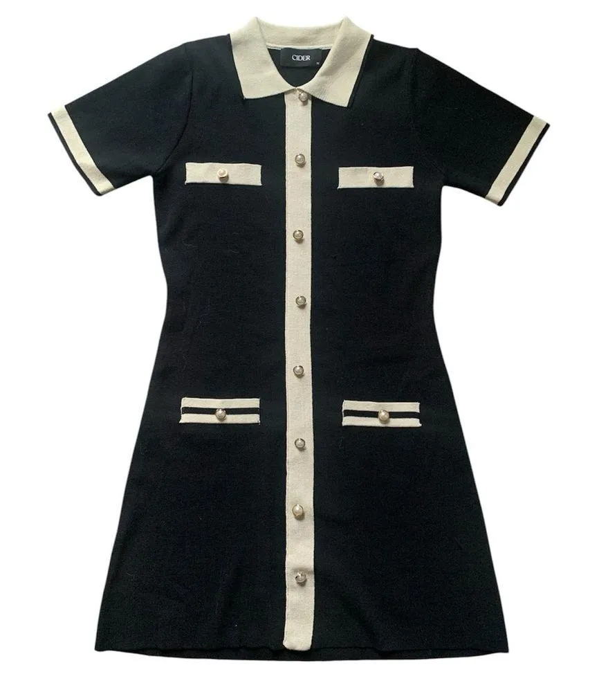 Cider Black Knit Dress with Notched Collar M - Image 3