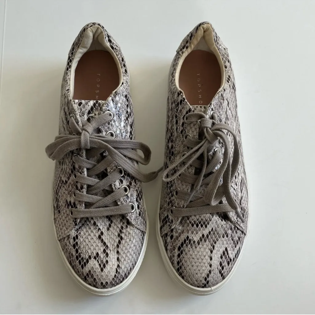 Nordstrom topshop Cuba Gray Snake skin print Pattern lace up Sneakers US 9.5 - Image 2