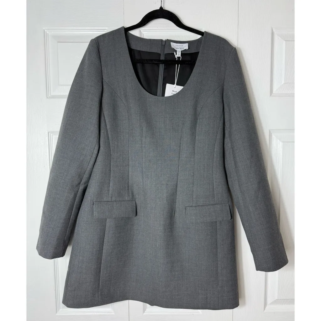 & Other Stories Heather Grey Structured Wool Blazer Mini Dress Size 10 Large - Image 5