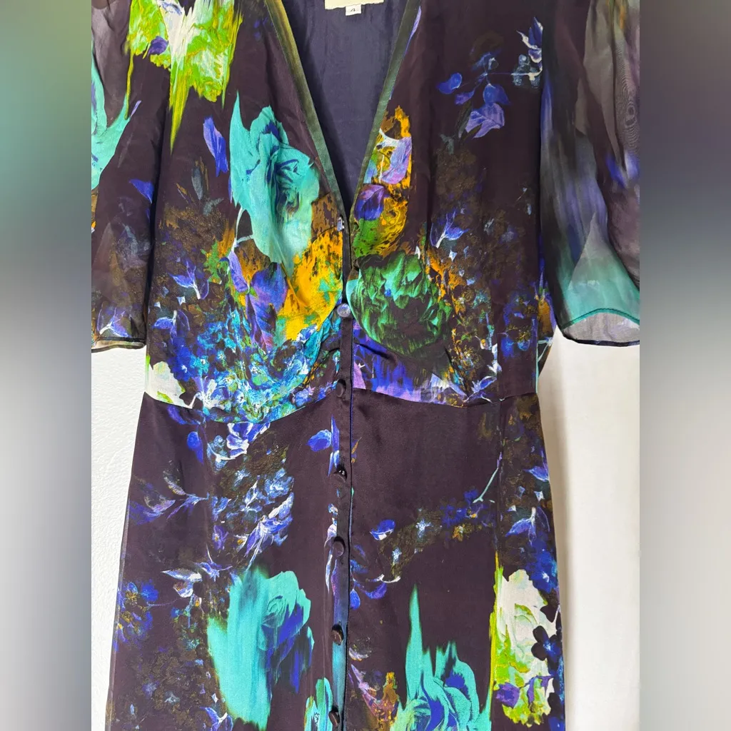Mason Maxi‎ Floral Silk Dress Sheer Short Sleeve Size 4 - Image 4