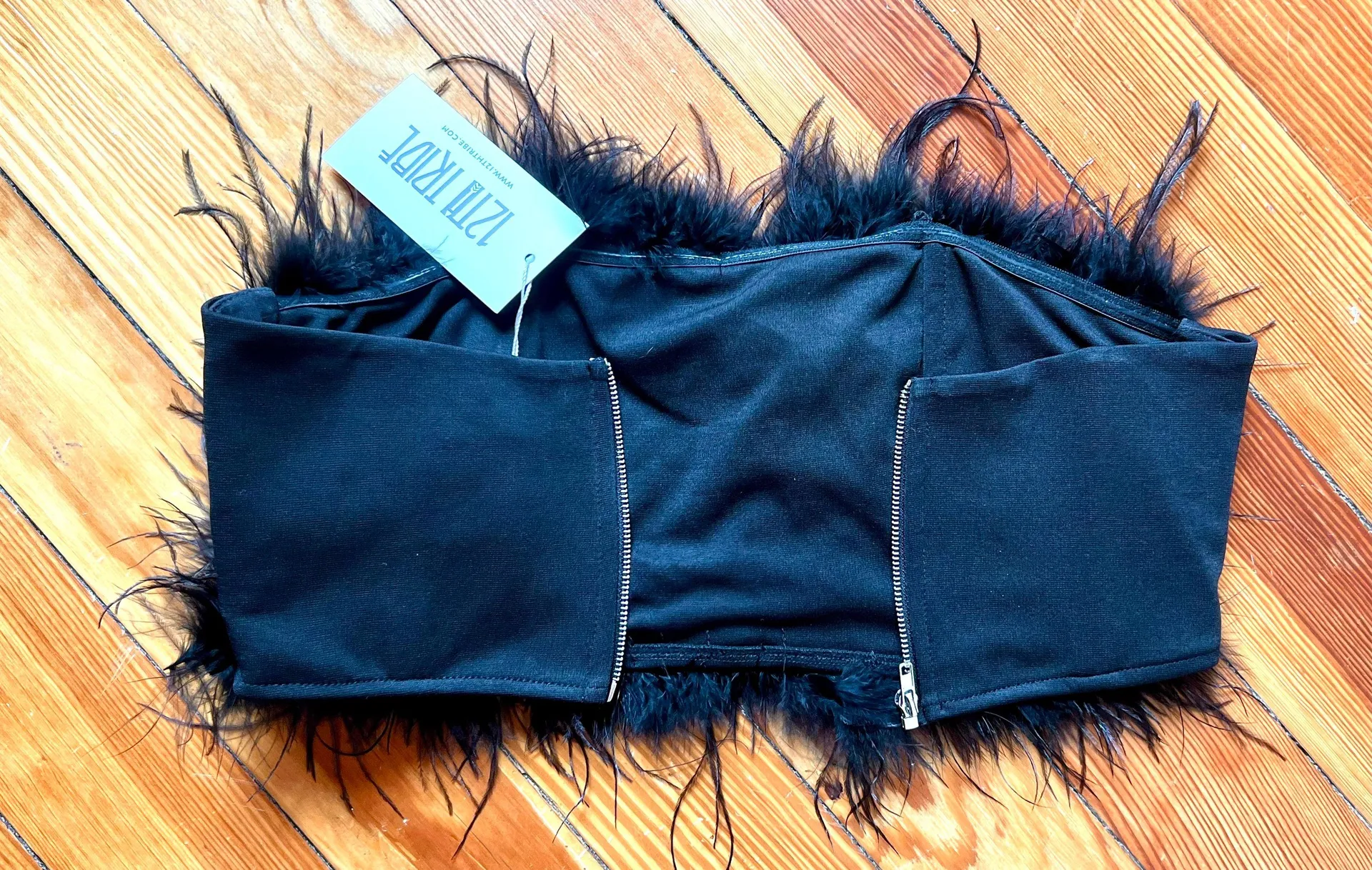 Black Faux Feather Top - Image 6