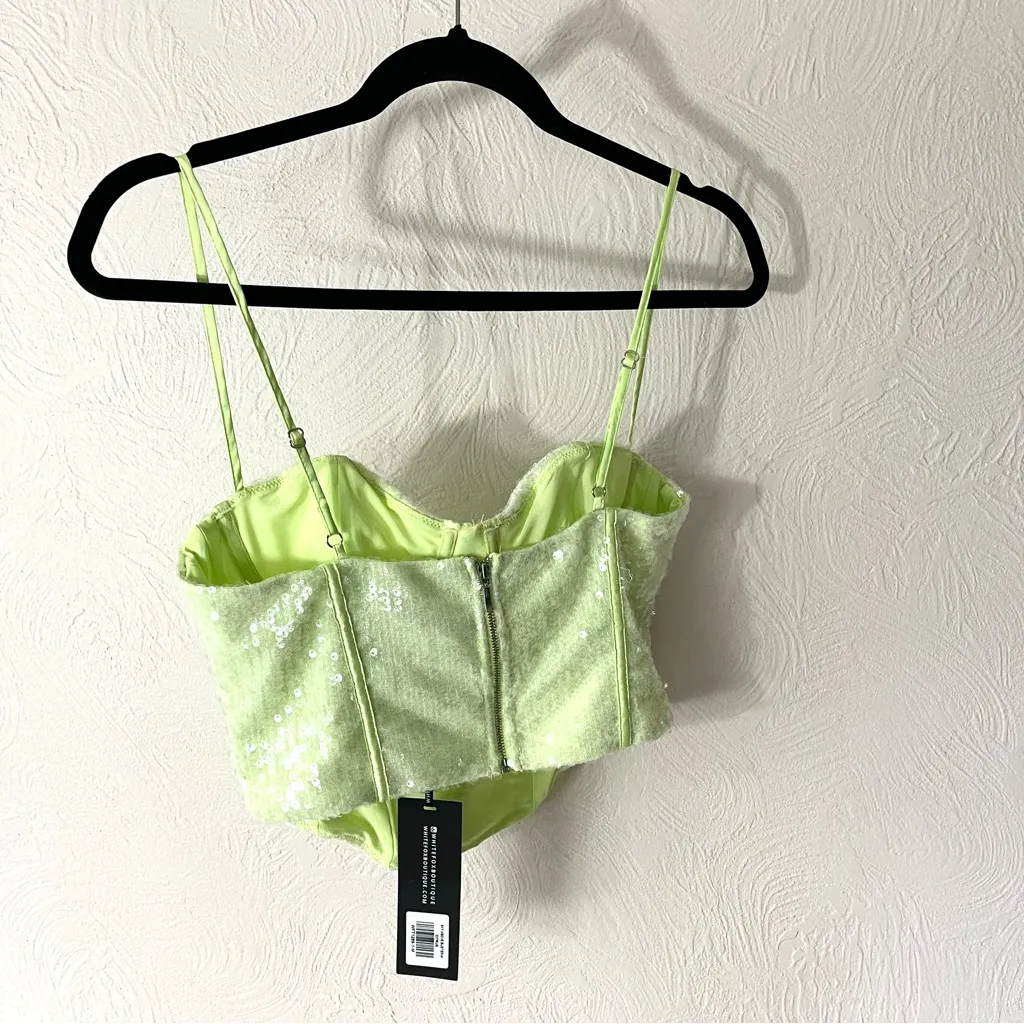 White Fox Boutique Neon Green Sequin Bustier - Image 2
