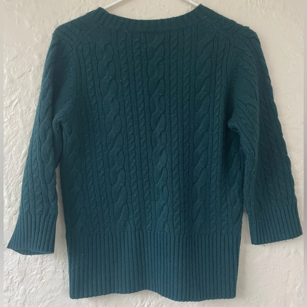 PURE collection green cashmere wool blend cable knit cropped pullover sweater; 6 - Image 6