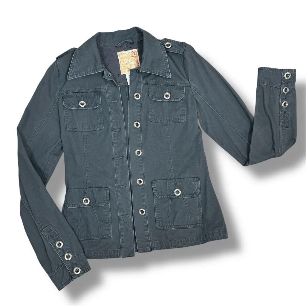 Billabong Button Up Utility Jacket Cotton Twill Grey Medium - Image 11