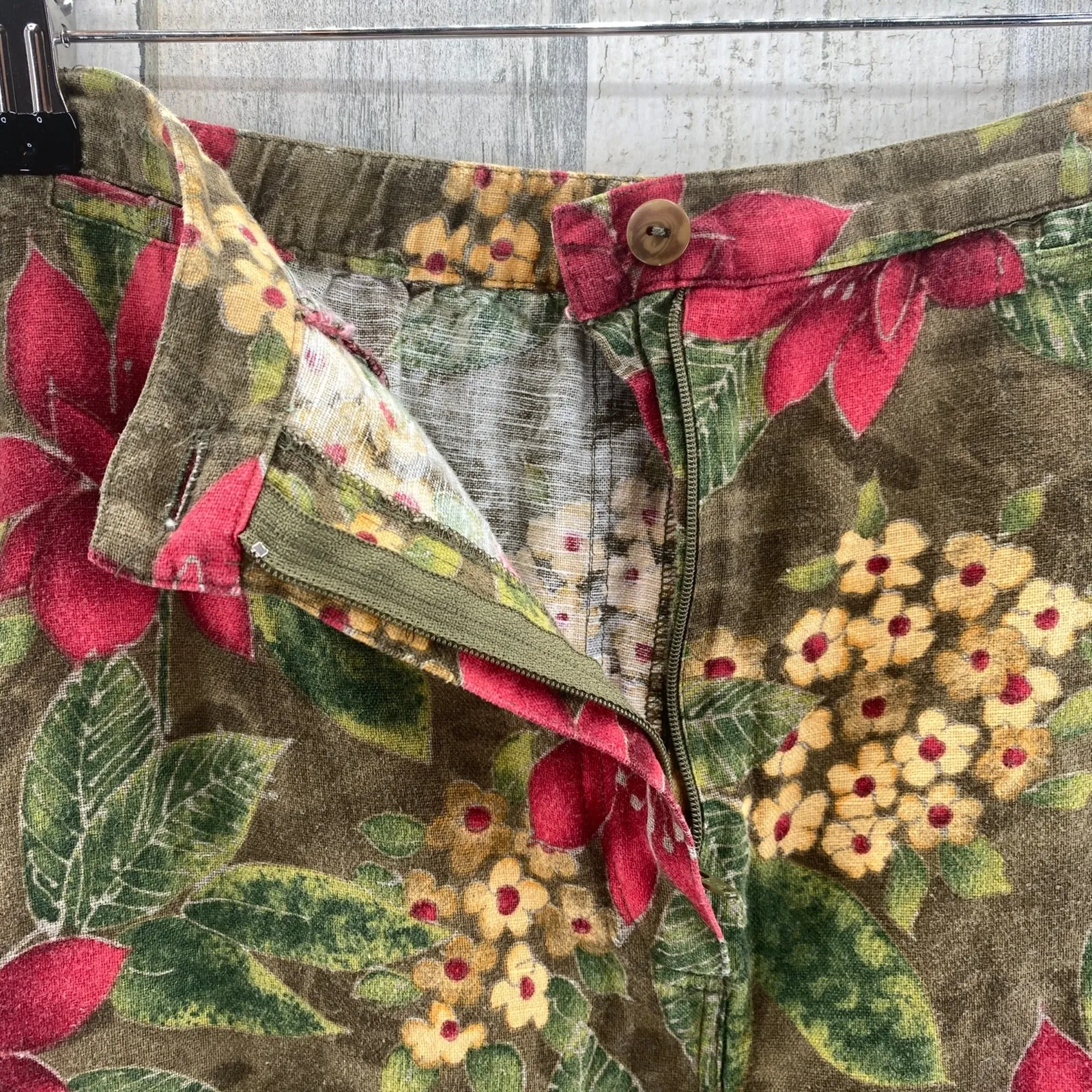 Westbound Skirt Womens XL Green Floral Cotton Linen Blend Pockets Vintage - Image 6