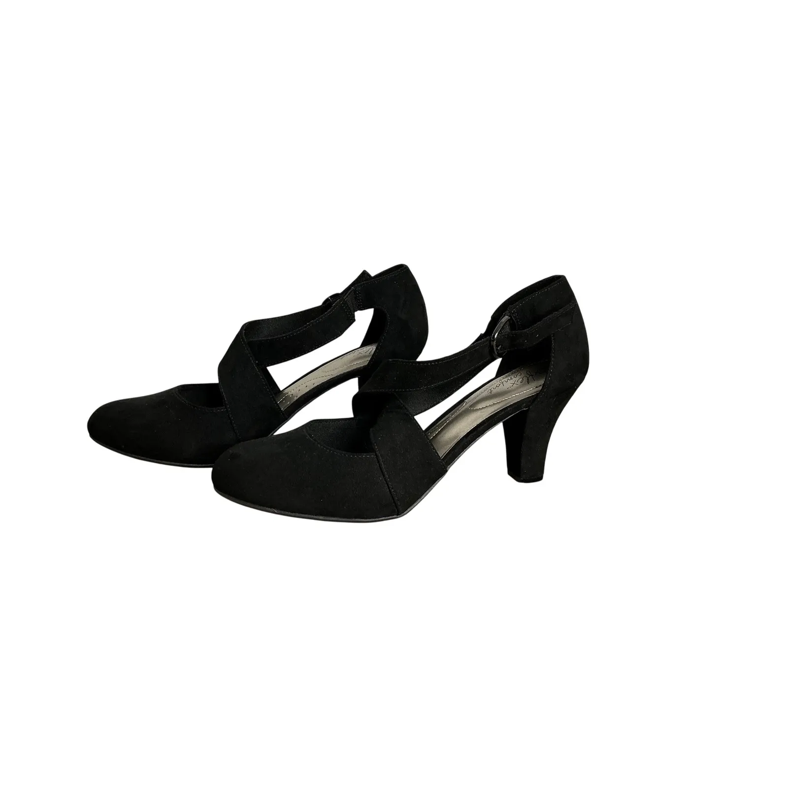 Dexflex Comfort Black Suede Cross Strap Mary‎ Jane Pumps Heels Women's Size 9 - Image 7