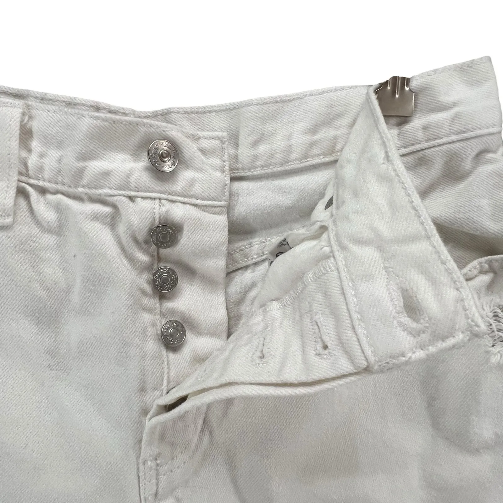 Free People We The Free Jean Shorts 31 White Denim Button Fly Distress Cut Offs - Image 3