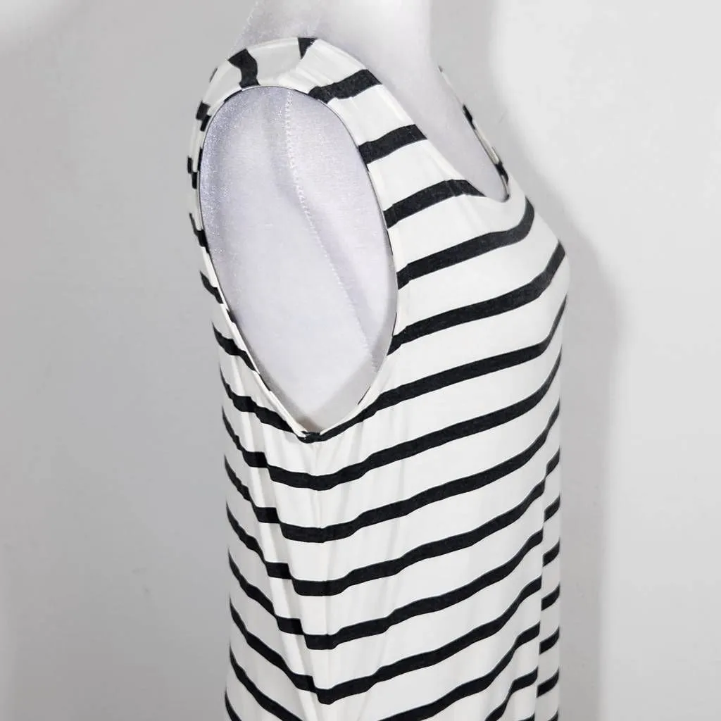 Loveappella  Black and White Stripe Sleeveless Tunic with Side Ruching Size Large - Image 6