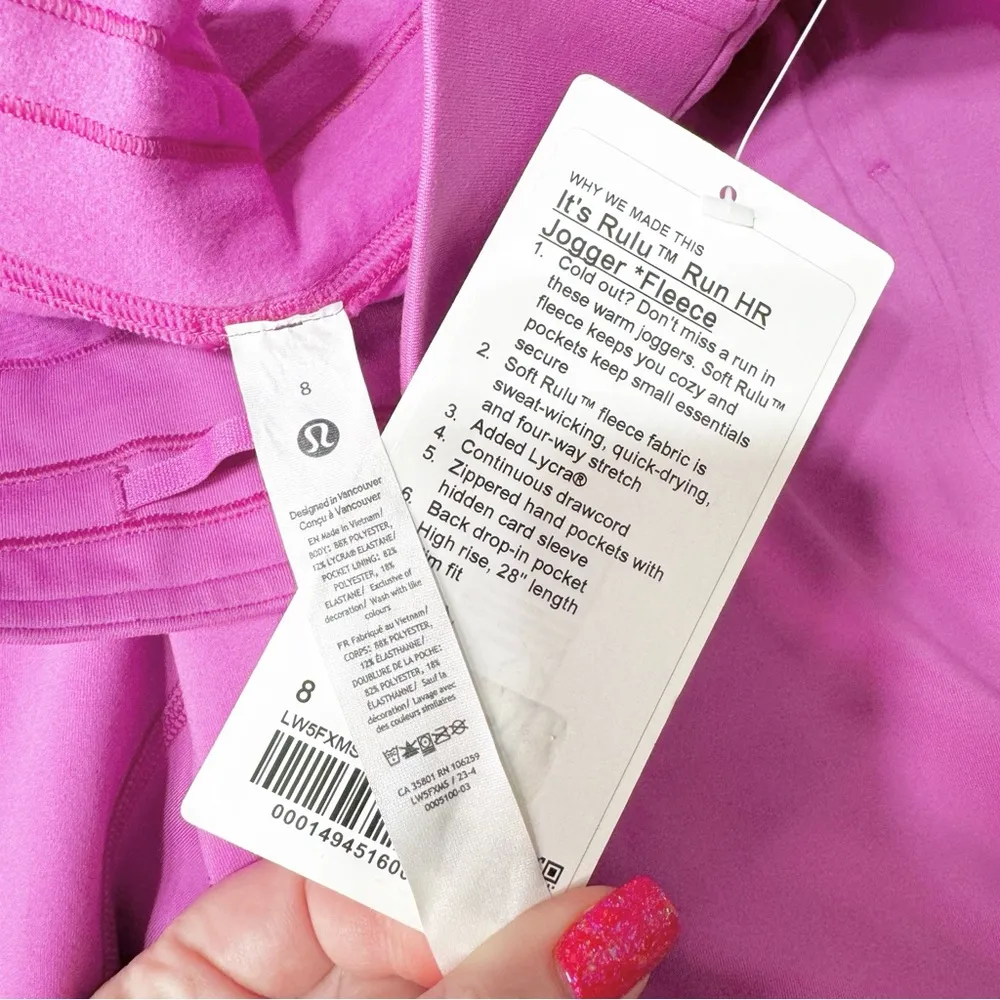 Lululemon It’s Rulu Run High Rise Fleece Jogger Pants Pow Pink Tone Size 8 NWT - Image 8