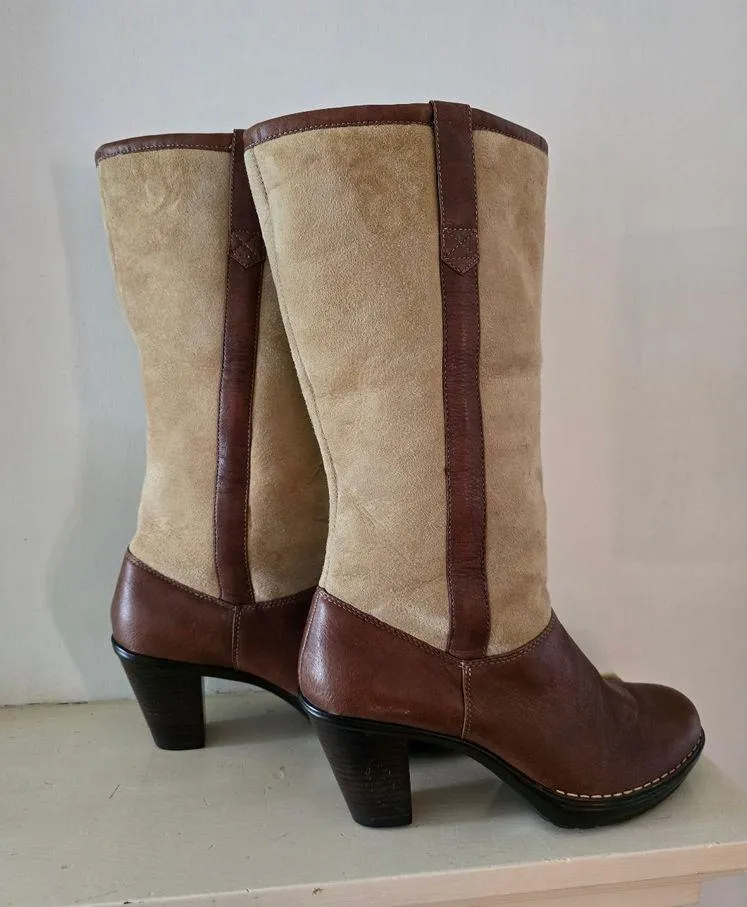 Sofft Emelie Leather/Suede Shearling Lined Boots Two Toned Brown Tan - Image 4