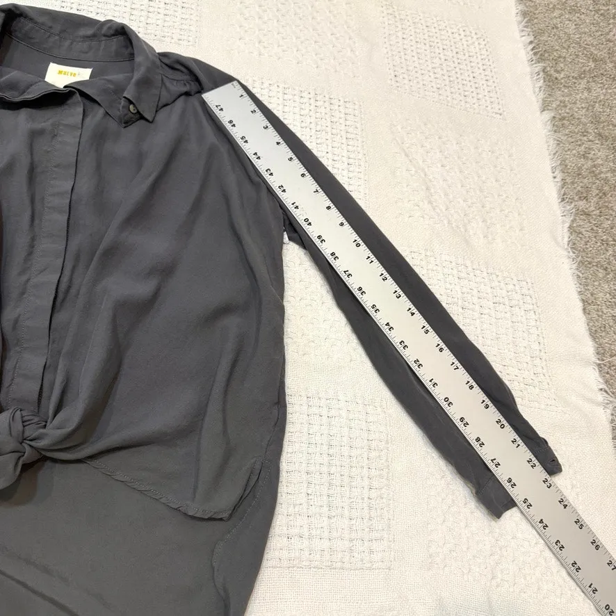 Anthropologie Maeve Tuesday XS button front tie low hem top TLS1 2904 Gray - Image 7