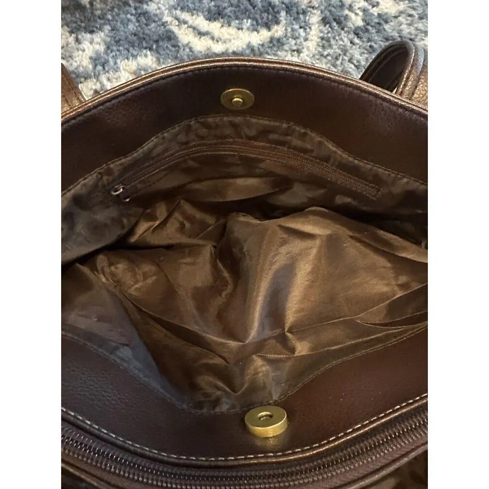 Brown Genuine Leather Purse Double Strap Snap Close Shoulder Bag Brass Hardware - Image 10