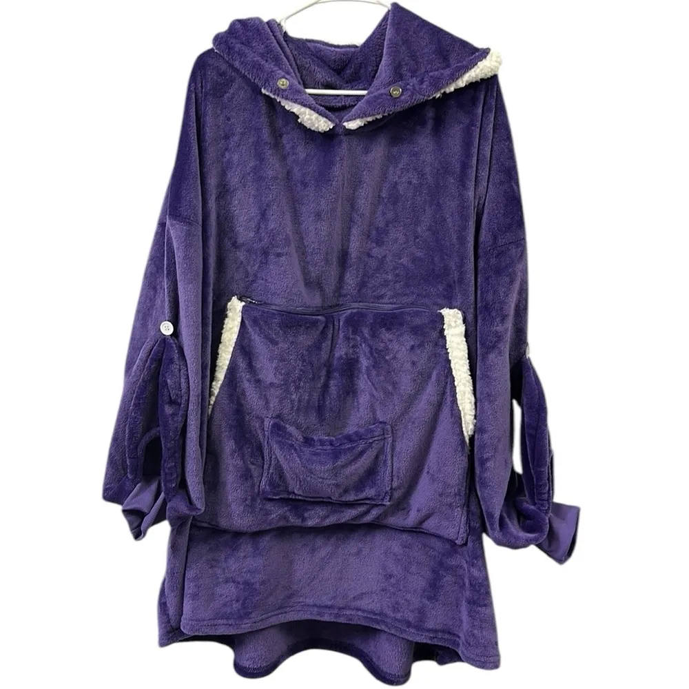 Purple Wearable Blanket Lots of Pockets Hoodie Oversized Sweatshirt One Size Size L - Image 4