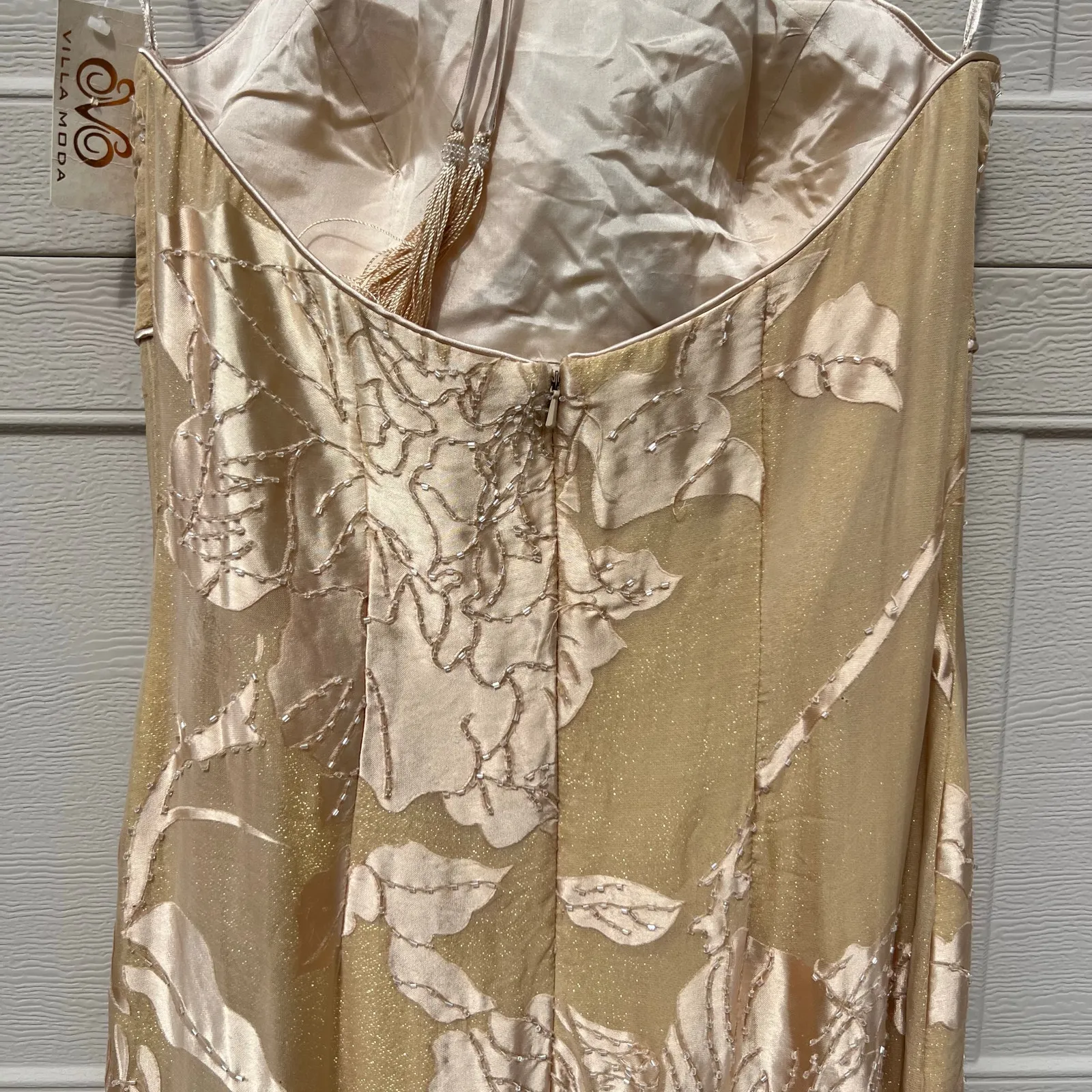 Sue Wong Nocturne Silk Beaded Halter Dress Gold Sz 8 Fringe Flapper Gatsby 30s - Image 6