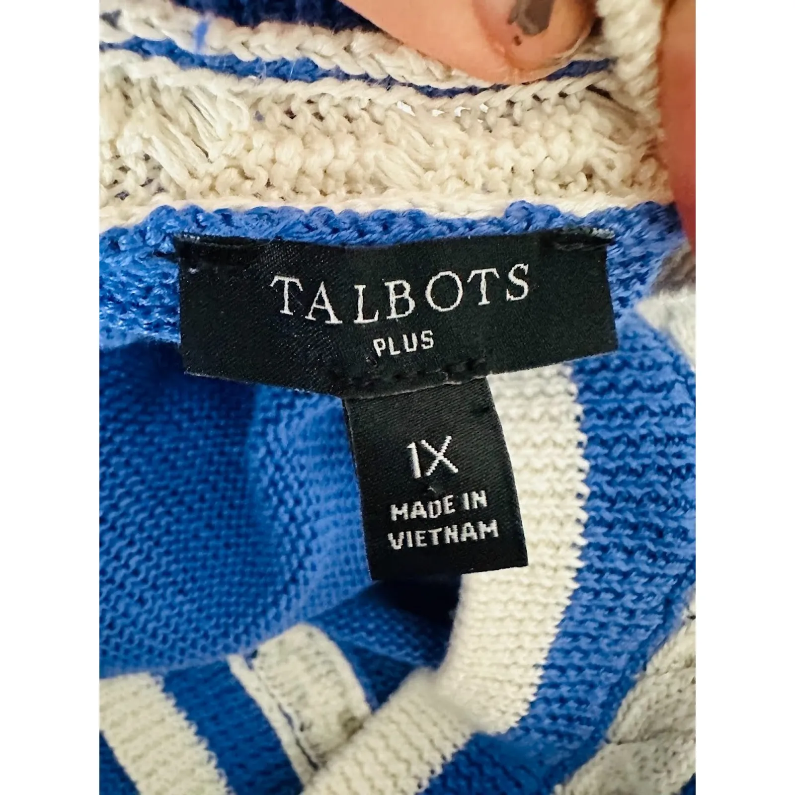 Talbots Linen Varsity V-Neck Sweater Blue Preppy Tennis Golf Womens Plus Size 1X - Image 7