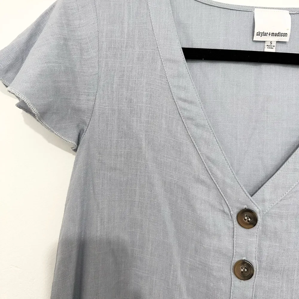 Skylar and Madison Womens Dress Ruffle Pleated Hem Button Front Size Small Aqua - Image 4