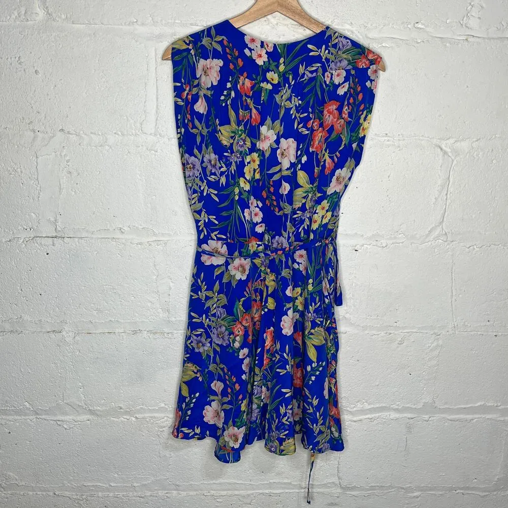 Yumi Kim Womens Silk Blue Floral Amalfi Coast Lexey Sleeveless Wrap Dress Medium - Image 4