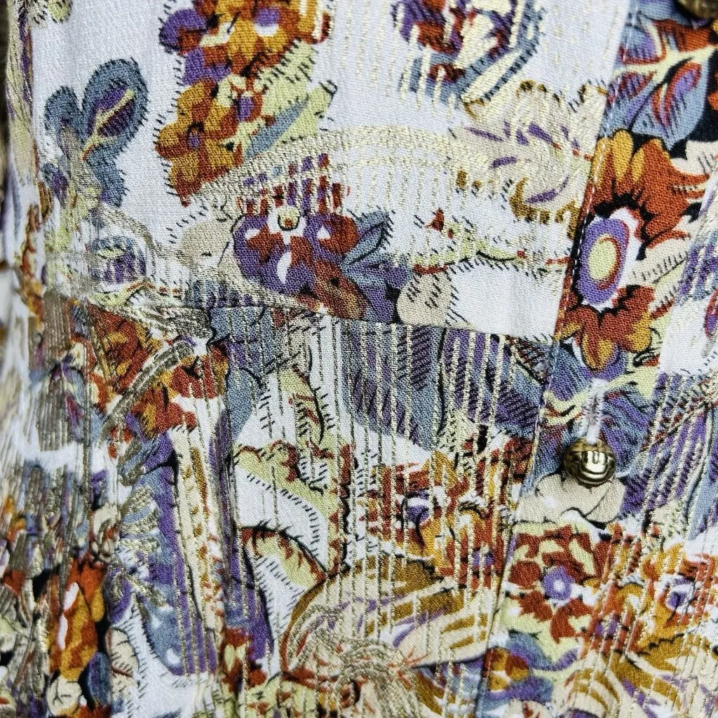 Soft Surroundings Mekness Metallic Floral Maxi Shirt Dress Duster Size S Boho - Image 6