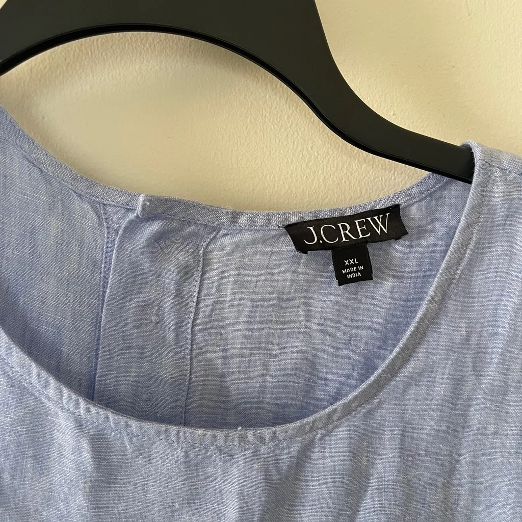 J Crew 100% Linen Blue Dress White Buttons Beach Vacation Nautica Preppy XXL - Image 4