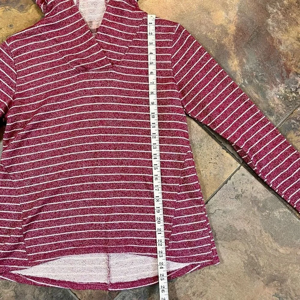 St. John’s Bay Medium Burgundy Red Striped Sparkly Hoodie Shirt - Image 6