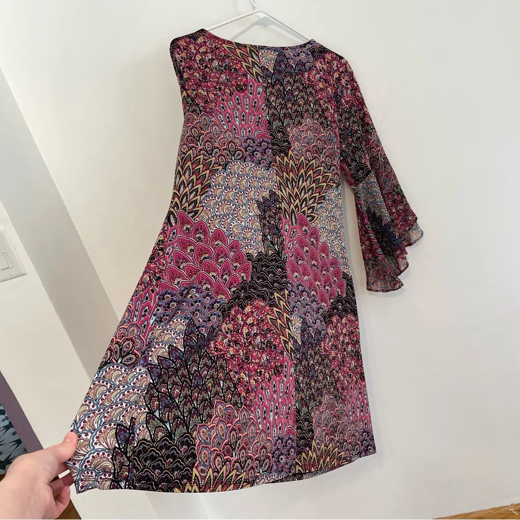 JBS J.B.S. Plus Size Multi Paisley Peacock Feather 3/4 Sleeve Bell Sleeve Dress Purple - Image 14