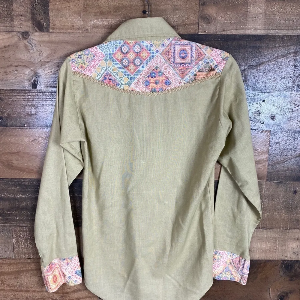 Vintage Manchester California shirt western button up cowgirl boho size‎ small Tan - Image 5