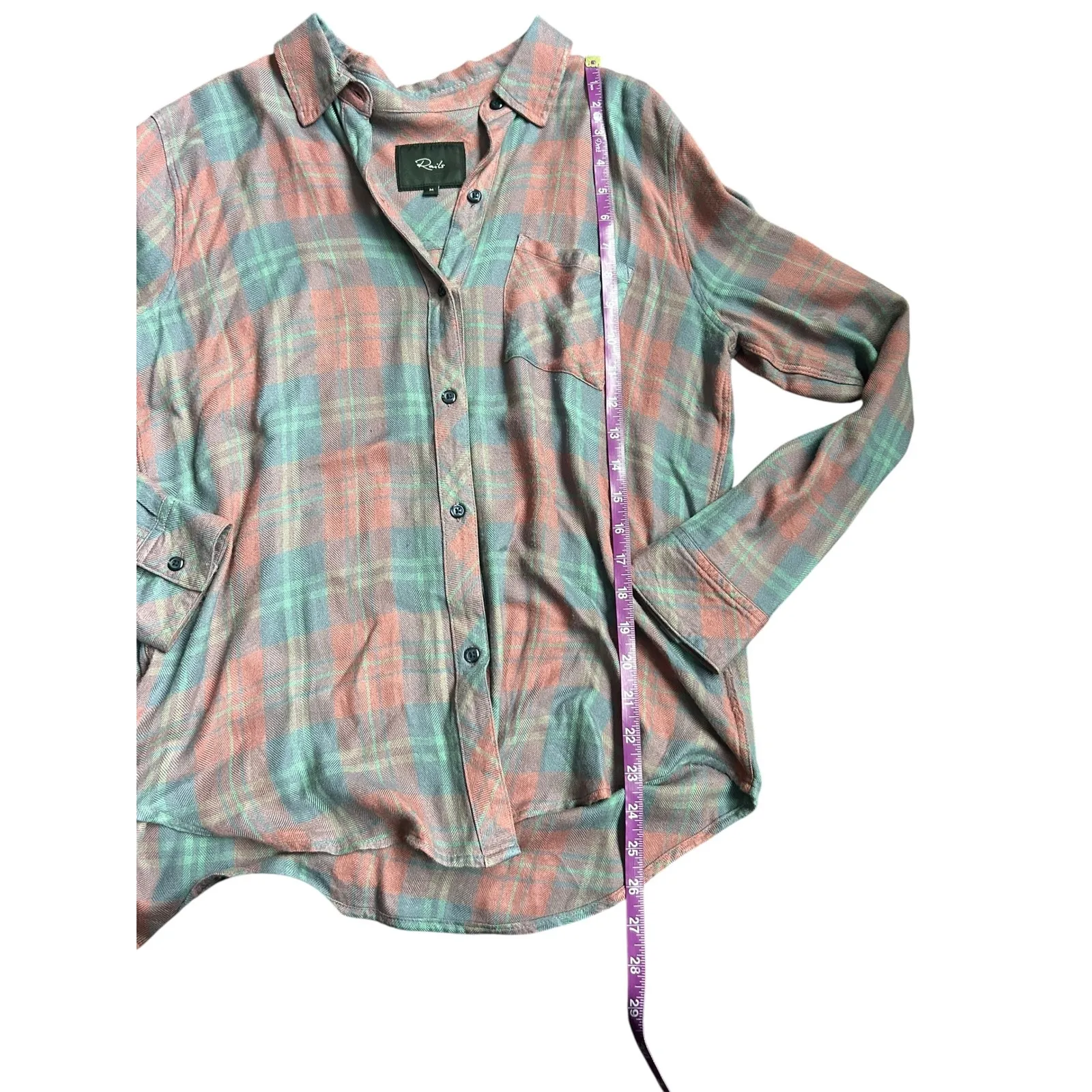 Rails Hunter Plaid Button Down Long Sleeve Shirt Rose Blue Clover Medium - Image 6