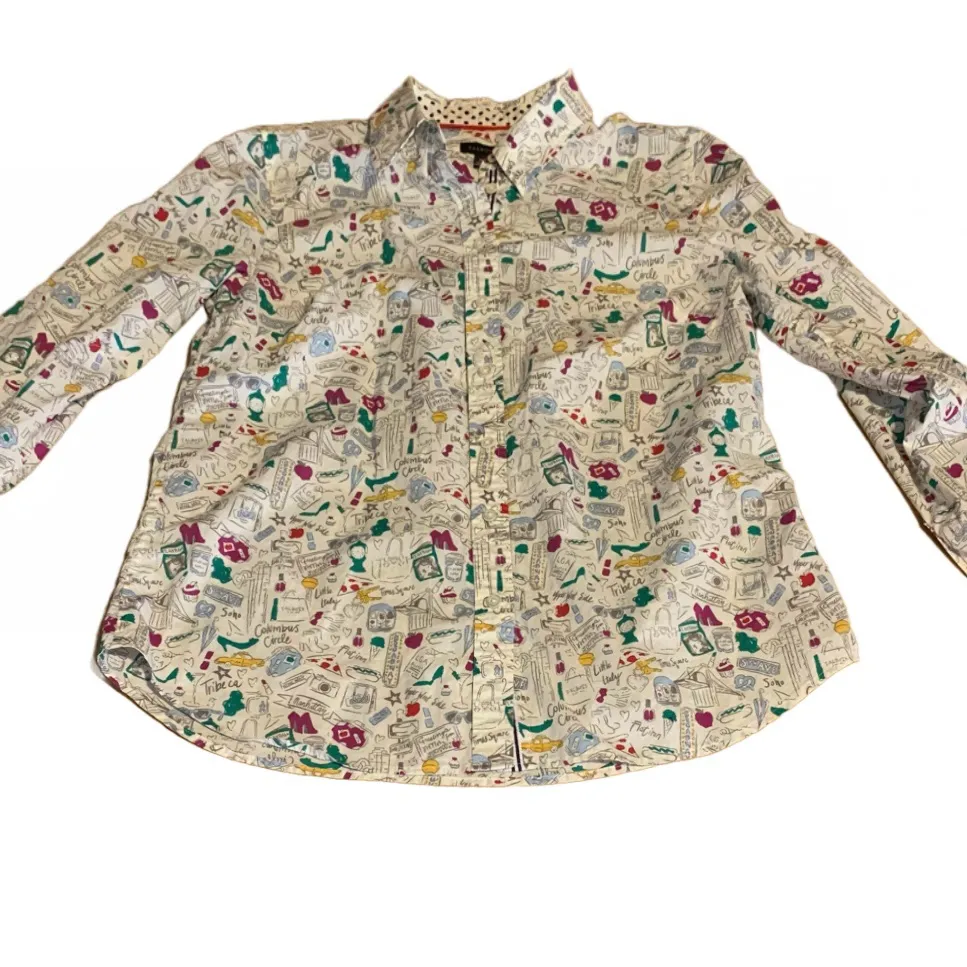 TALBOTS COTTON MULTI-COLOR NEW YORK CITY THEME "DOODLES" BUTTON DOWN TOP (M) - Image 8