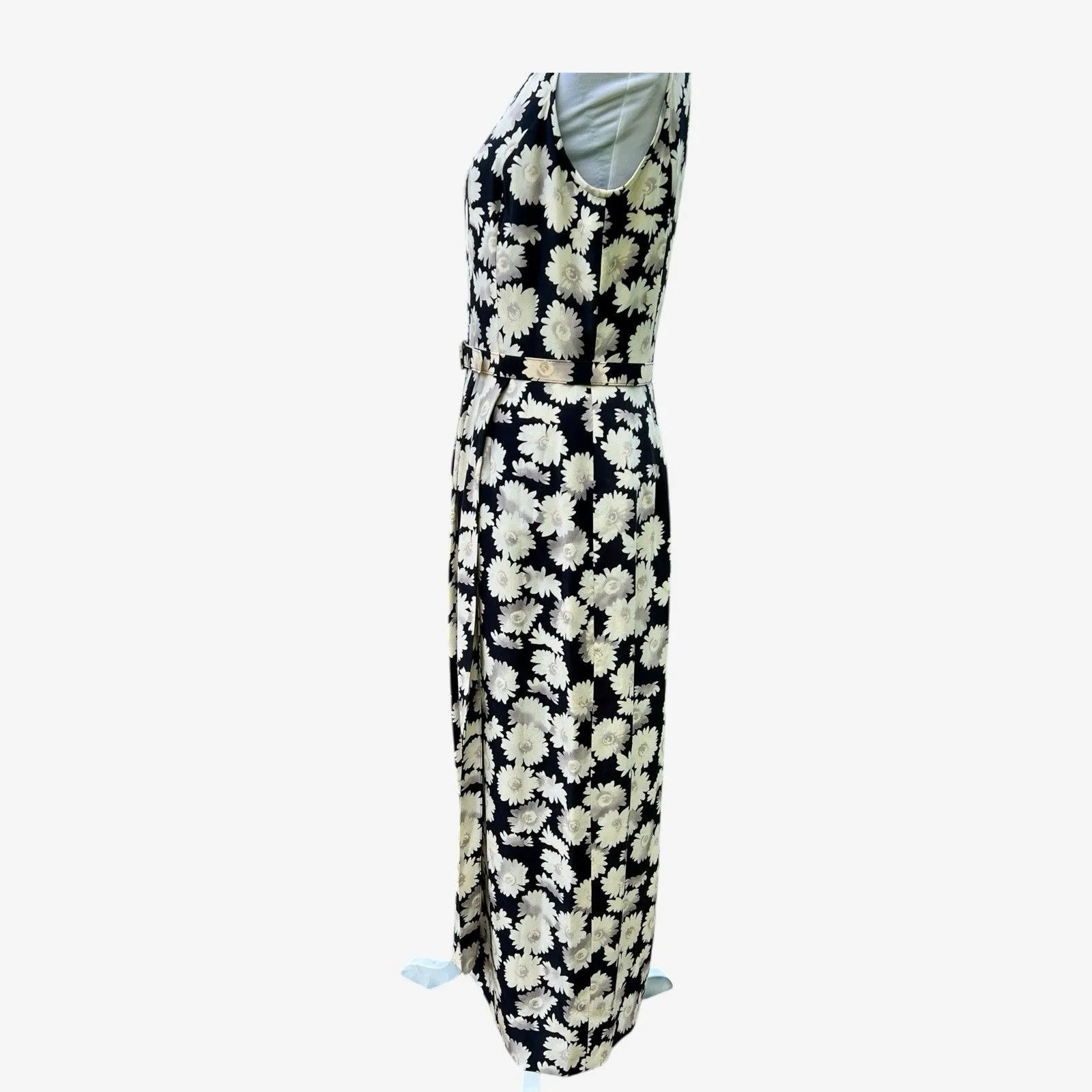 August Silk dress Med black white floral sleeveless silk long - Image 3