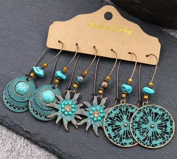 Boho Turquoise Dangle Earrings Blue - Image 5