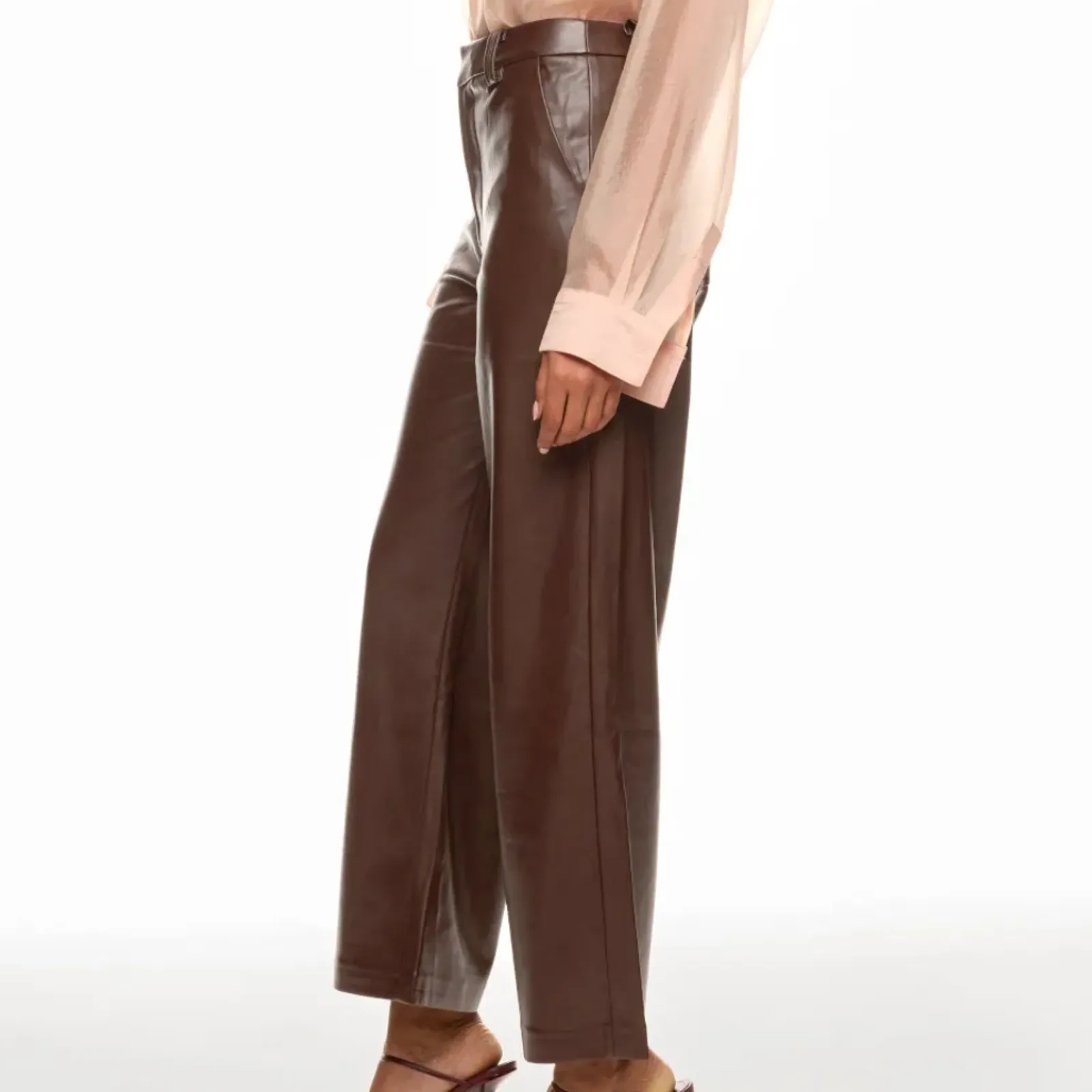 Joe's Jeans Brown Faux Leather Pants Size 30 Wide Leg Trouser Crop Designer $198 - Image 2