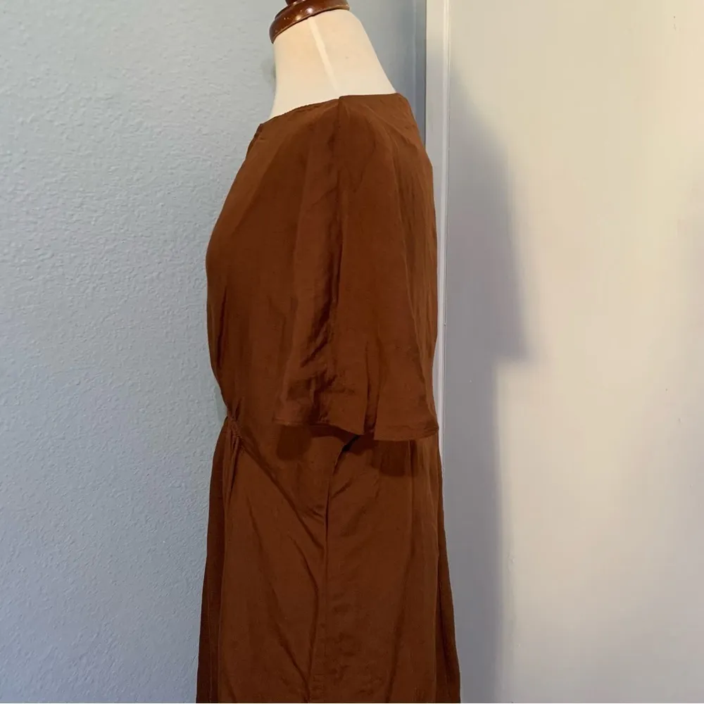 Zara New Beach Bohemian Linen Blend Brown Beaded Tunic Round Neck Dress Size L‎ - Image 10