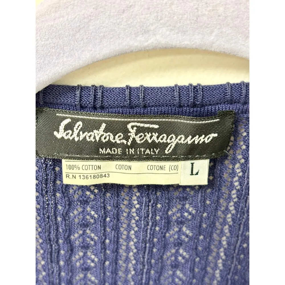 Salvatore Ferragamo Long Sleeve V-Neck Cardigan Sweater Navy Blue Women's Size L - Image 3