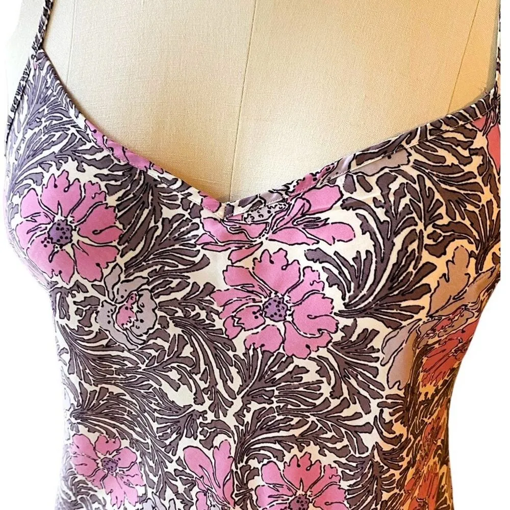 GILLIGAN & OMALLEY Pink & Brown Floral Chemise Nightgown Open Lace Back ~ M Size M - Image 4