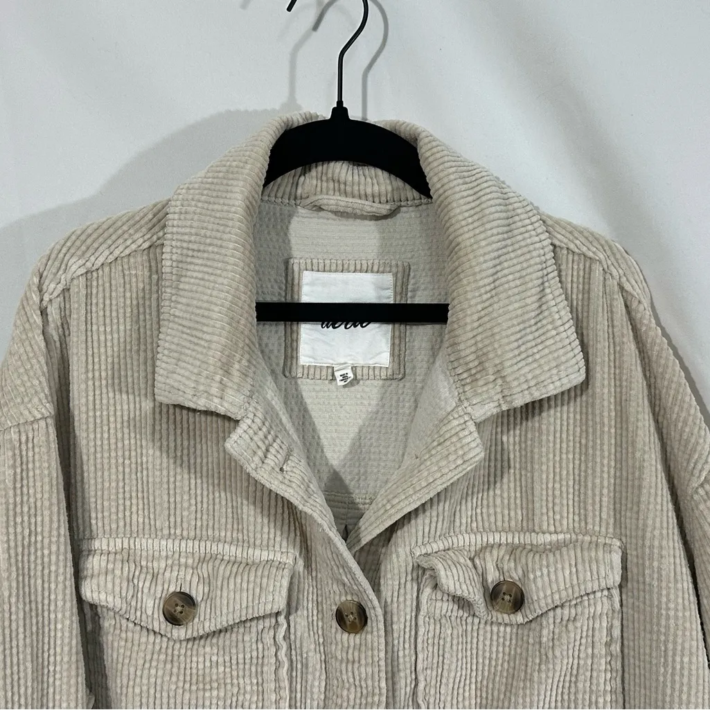 Aerie Women’s Corduroy Shacket Jacket Beige Medium - Image 3
