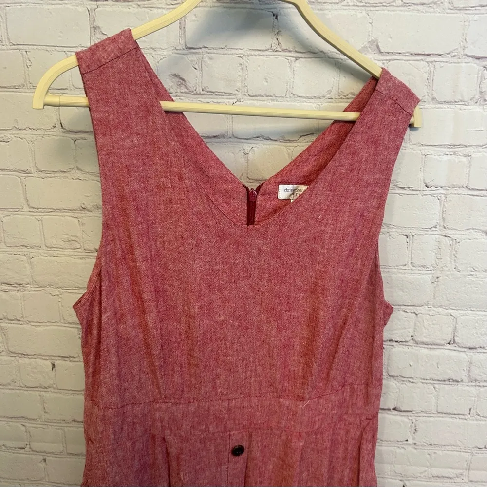 Christopher & Banks Vintage red grannycore linen blend pinafore dress 10 petite - Image 2