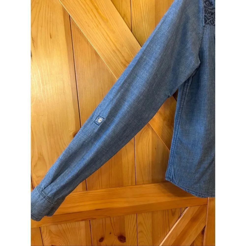 Silver Jeans Western Denim Shirt Medium Wash Pearl Snap Buttons Size Large (5649 - Image 3