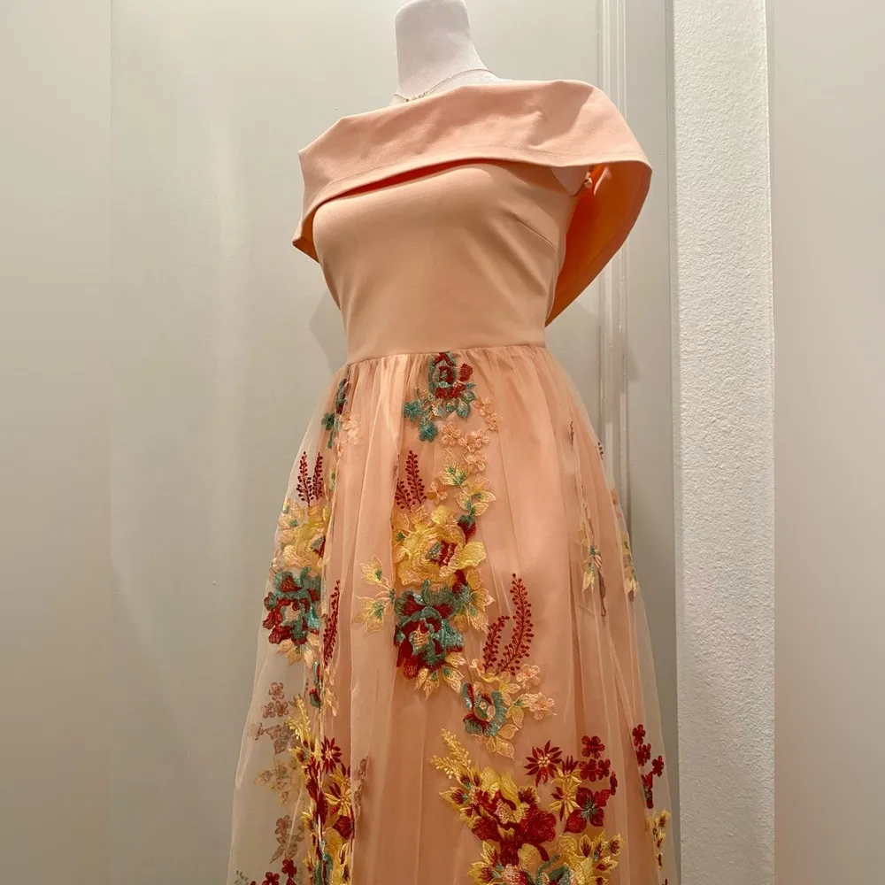 Laura Peach Pink Floral Off the Shoulder Fit & Flare Midi Dress - S - Image 15