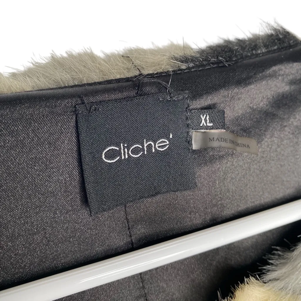 Cliche Faux Fur Black Sleeve Sweater Jacket size XL Gray Cream size XL - Image 2