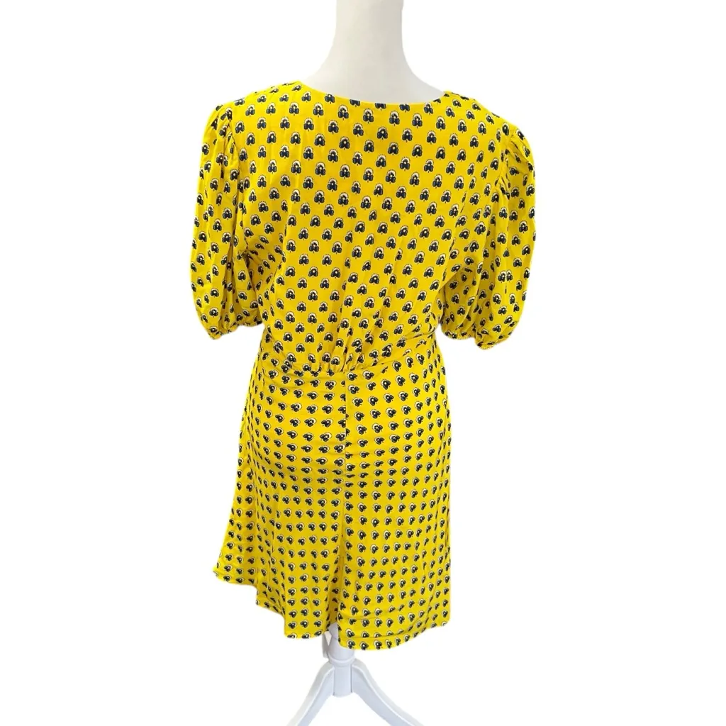 STAUD Milla Printed Crepe de Chine Mini Dress in Yellow Floral – Size 8 - Image 6