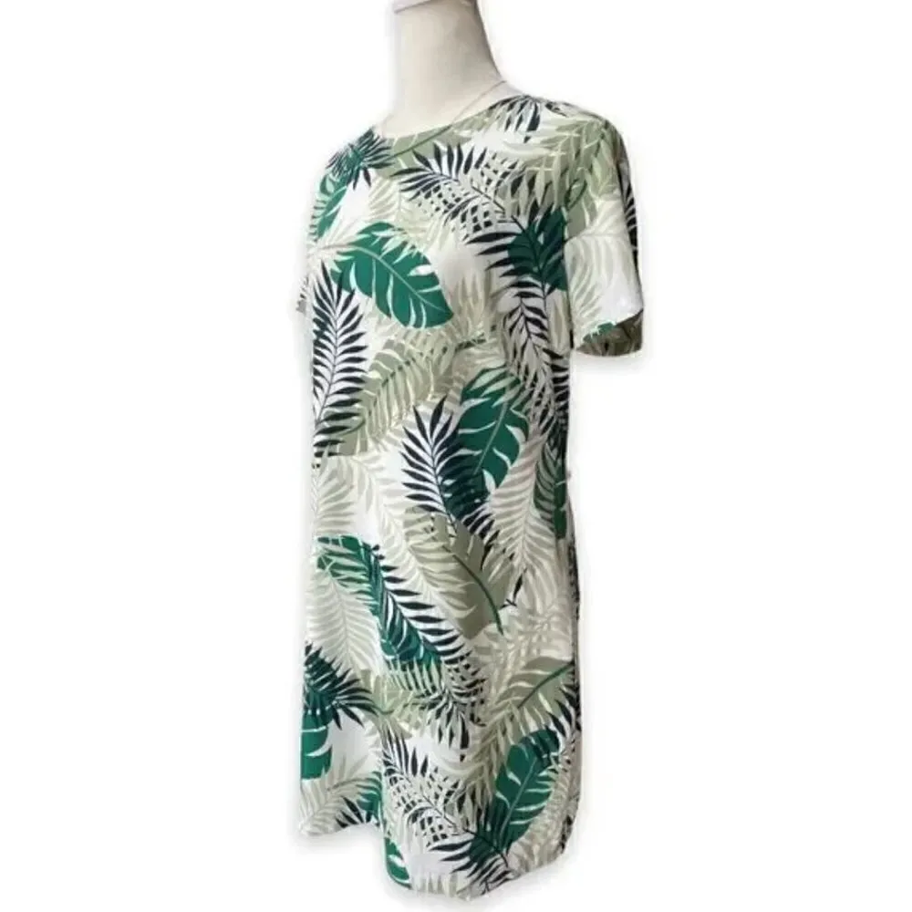 Lulu's Ivory & Green Leaf Give Me a Print Shift Dress XS NWT Tropical Vacation - Image 7