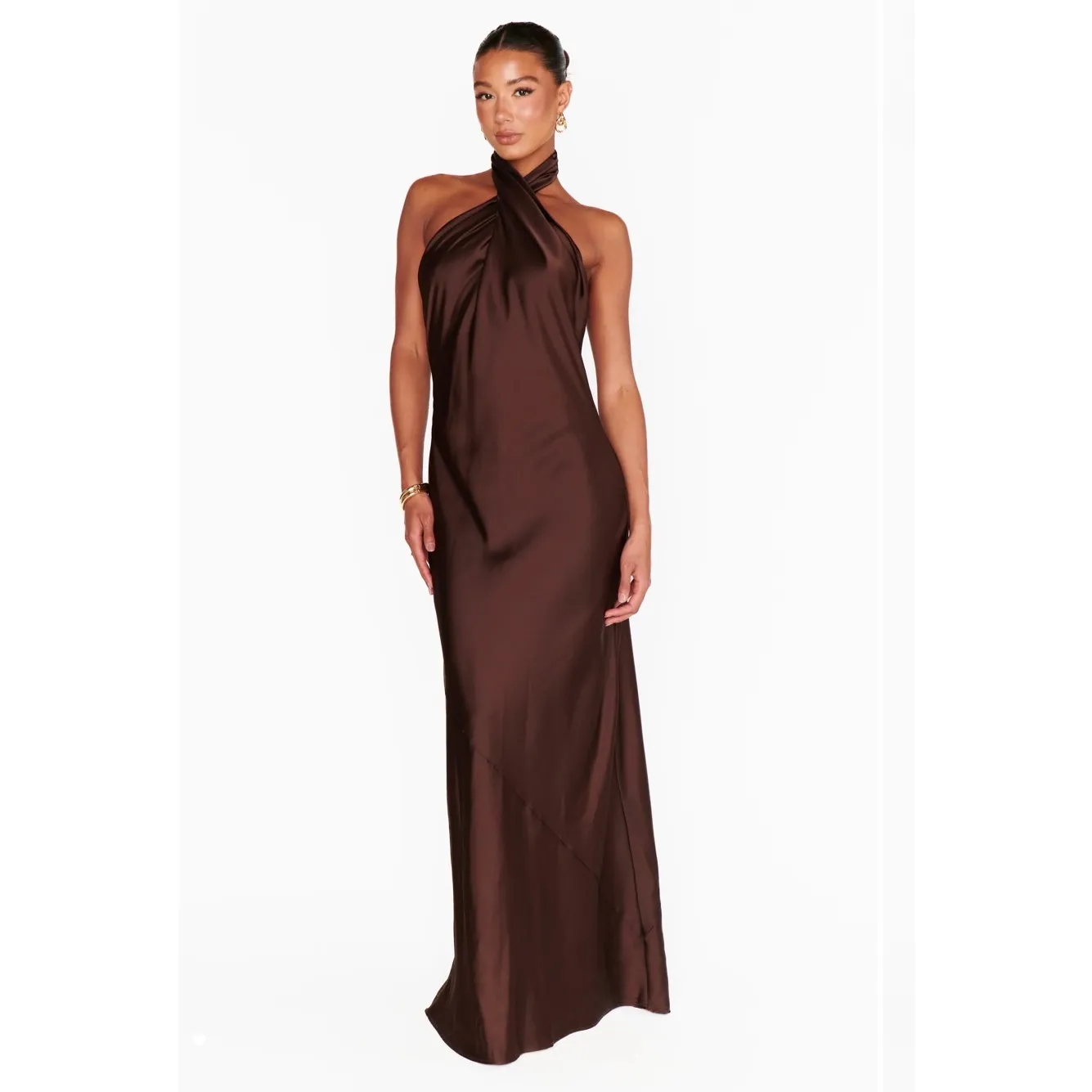 Show Me Your MuMu Jasmine Halter Maxi Dress Chocolate Brown size Medium - Image 3