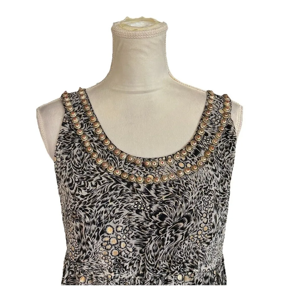 Soft Surroundings Maxi Dress Womens Small Animal Print Black A-Line Tiered Boho - Image 3