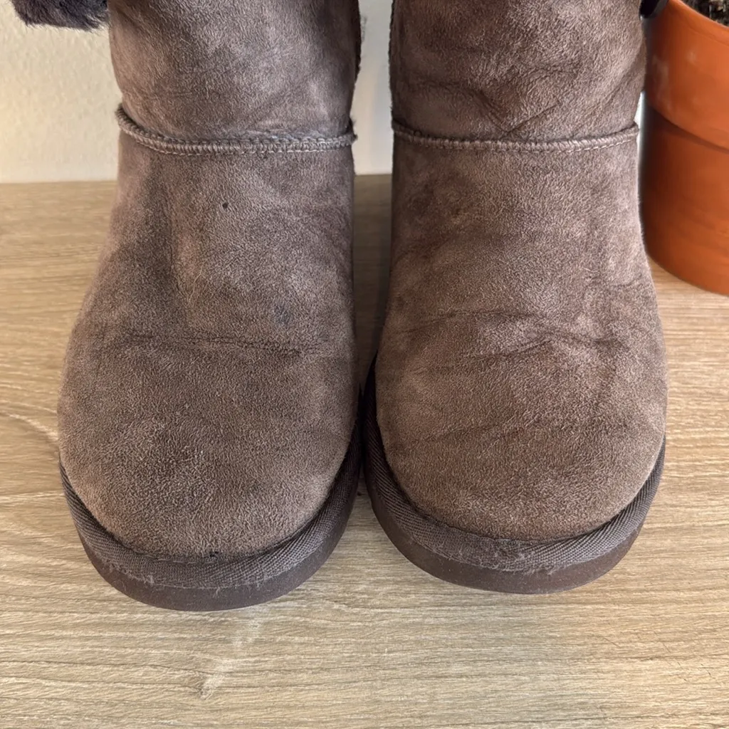 Ugg Midi Classic Fold over w/Button Brown Suede Leather Sheepskin Boots, 7 - Image 8