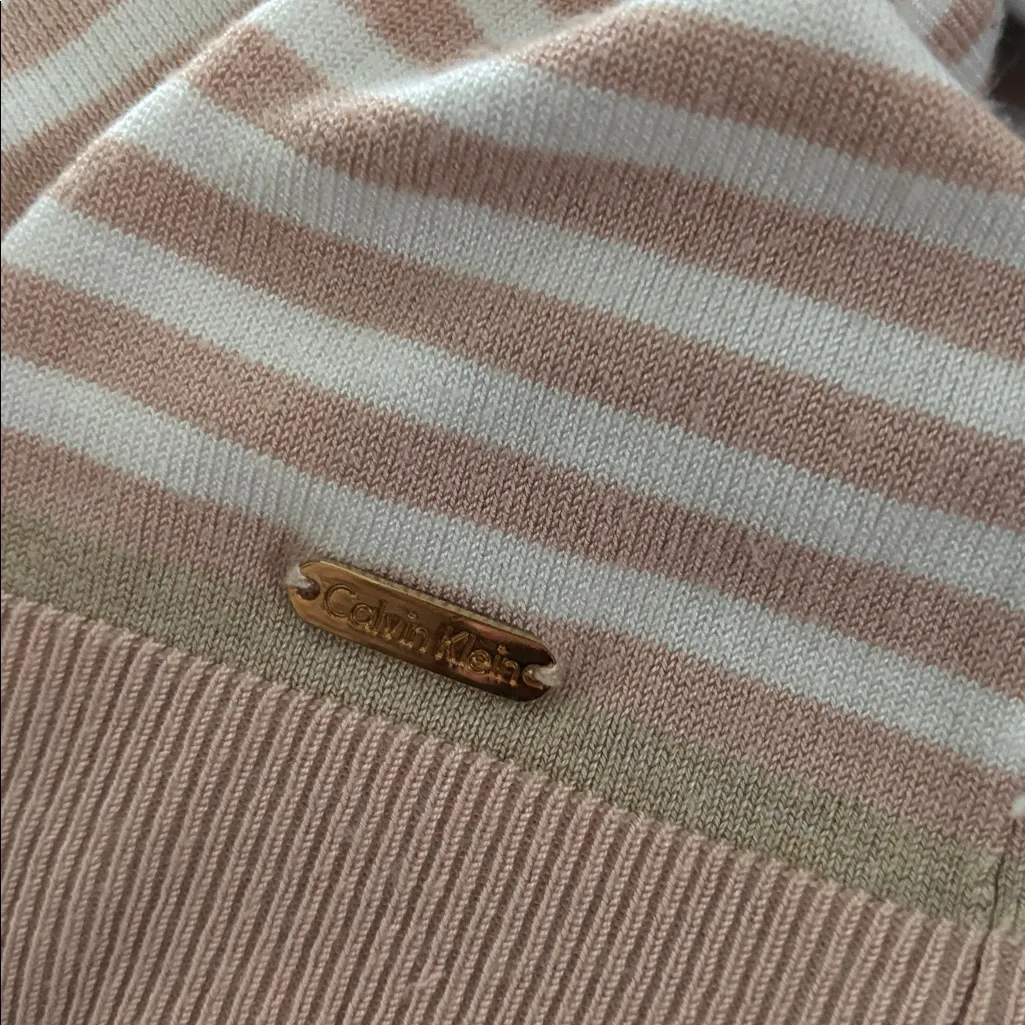 Calvin Klein Dusty Pink White Stripe Twinset Sz M Cardigan Shell Soft Rayon - Image 9