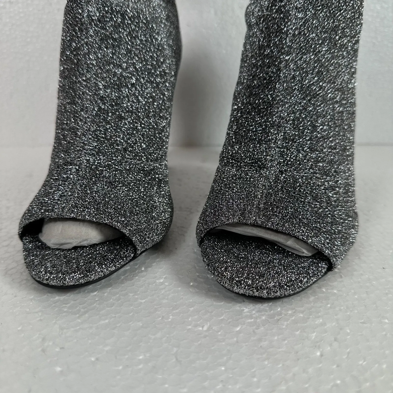 Jessica Simpson Elara Sequin High Heel Peep Toe Ankle Boot Women's 6.5 Silver - Image 3