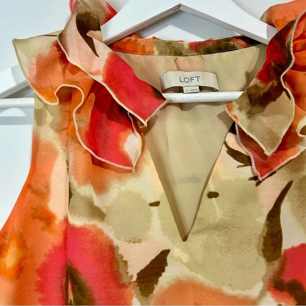 Ann Taylor Loft Women’s Sleeveless Floral Print Blouse Pink Orange Small EUC - Image 2