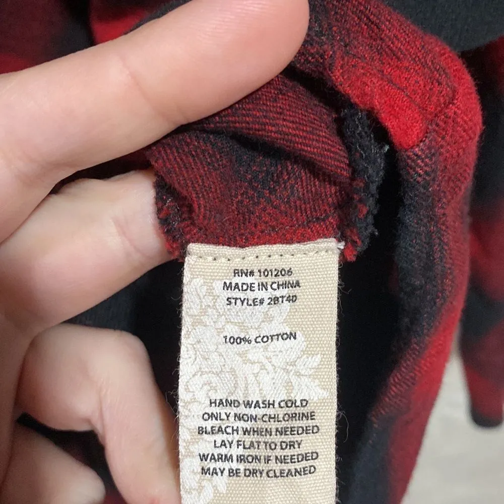 Soft Surroundings Black Red Buffalo Plaid Manchester Flannel Zip Up Tunic- Med - Image 3