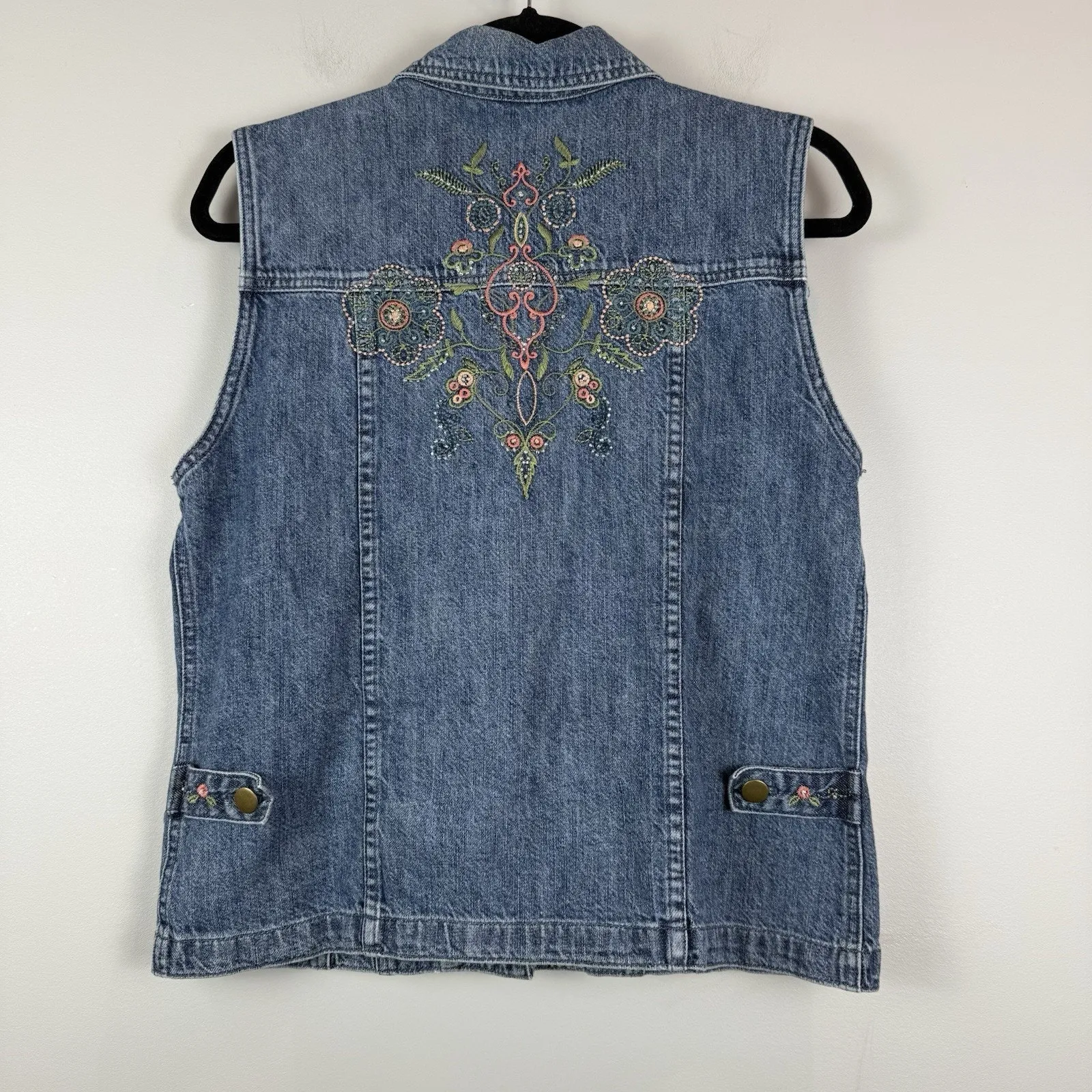 Christopher Banks Denim Boho Vest M Blue Embroidered Collared Eclectic Western - Image 6